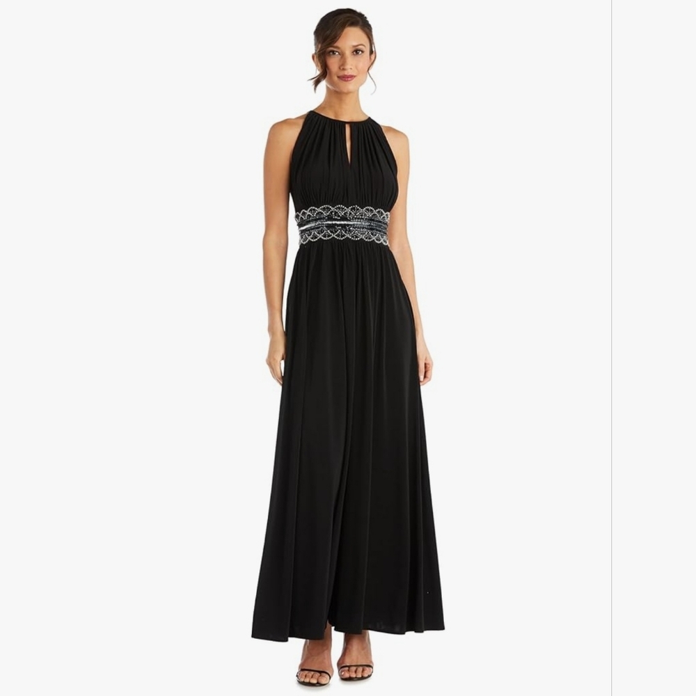 R&M Richards Black Maxi Dress with Silver Accents